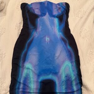 Blue and Black Strapless Dress